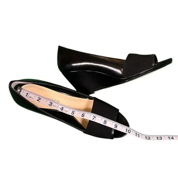 Ellen Tracy Women's Black Leather Slide Wedge Open Toe Heels Rhyme 8.5 Used - Picture 16 of 16